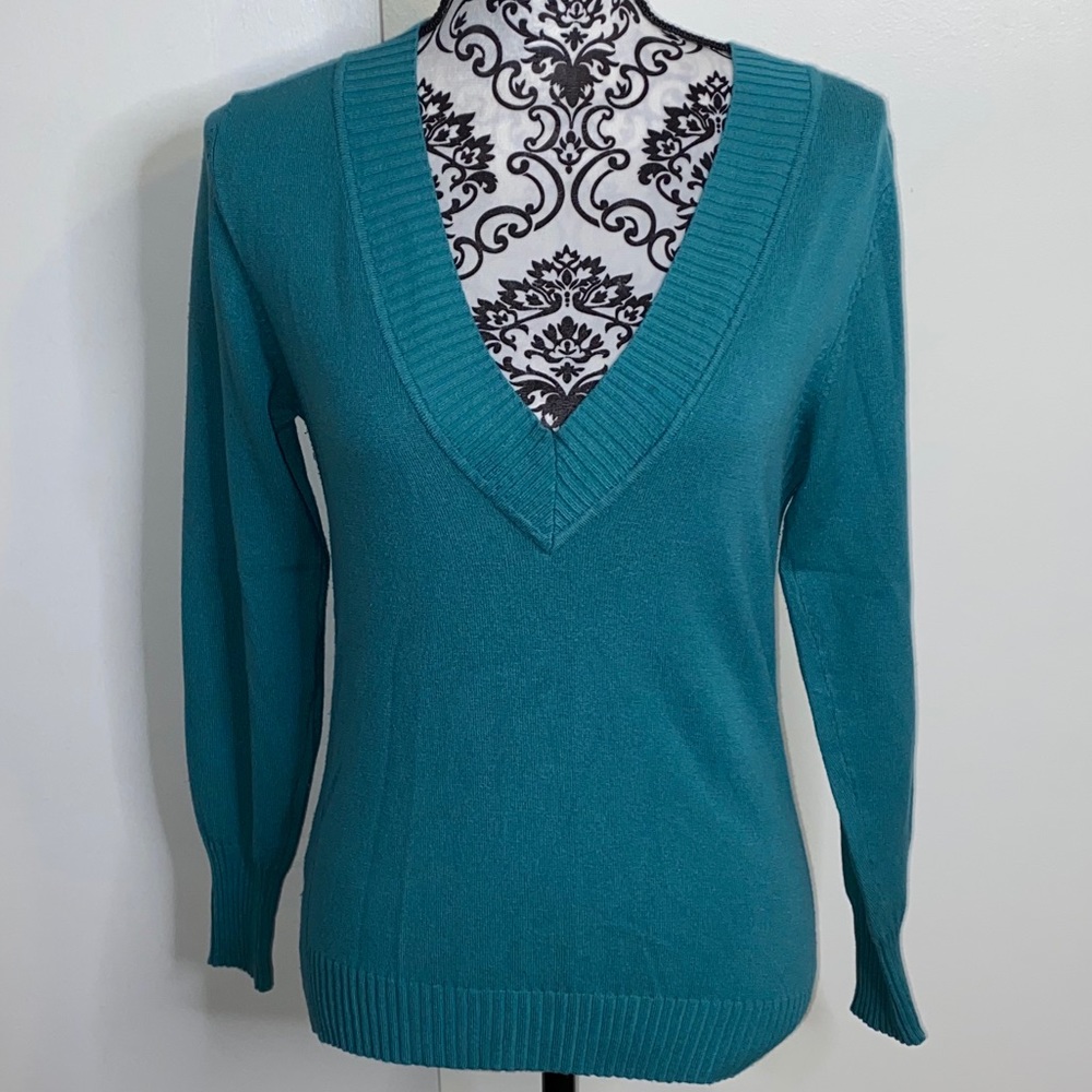 Max Rave Size Large Teal V-Neck Sweater